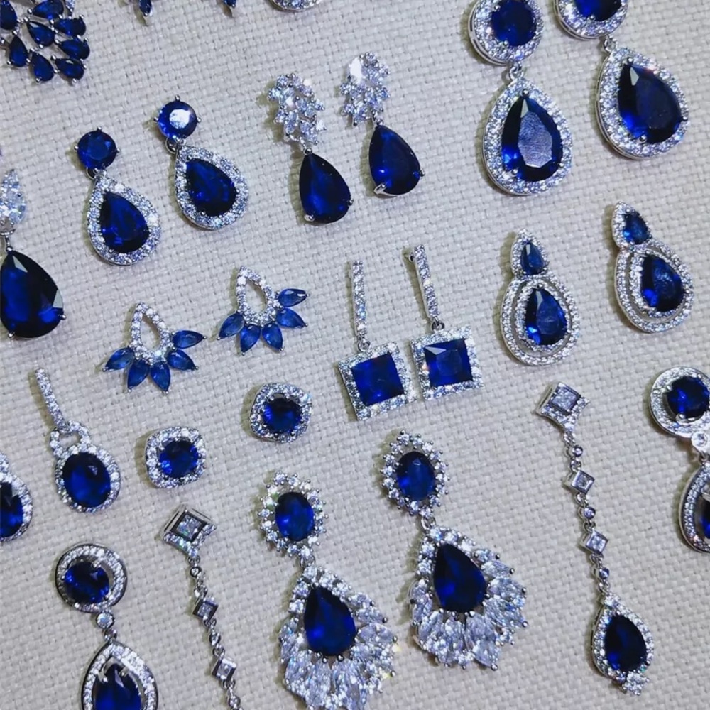 Blue Sapphire Marquise Crystal Rhinestones Silver